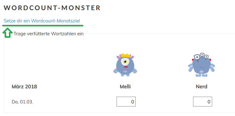 Wordcount-Ziel über "Meine Monster" setzen